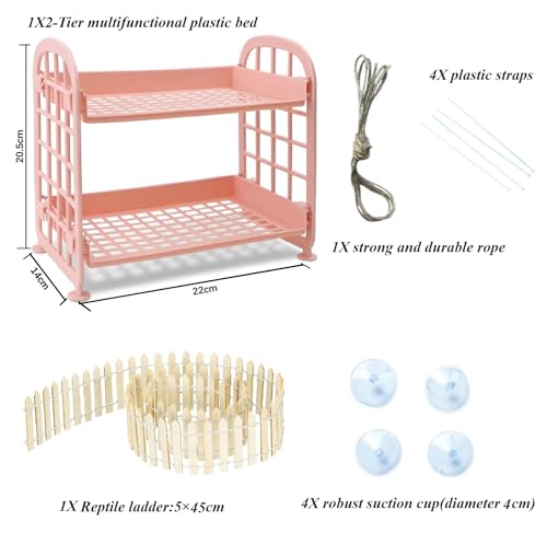 Hermit Crab Accessories: Reptile Ladder, Plastic Grid Habitat, Hammock for Hermit Crab, Hamster, Guinea Pig (Pink) - style: Modern
