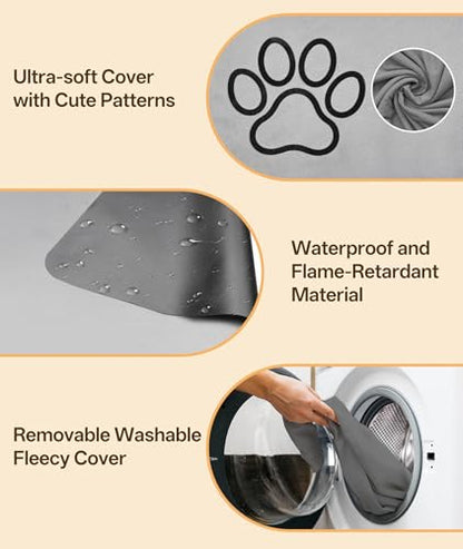 Pet Heating Pad for Cats & Small Dogs with 12 Adjustable Temperature, Waterproof & Chew Resistant Cat Heating Pad with Timer, Heated Cat Bed with Fleecy Cover (S: 20” x 16”) - size: S: 20” x 16”