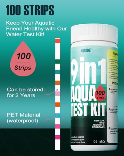 Aquarium Test Strips - 9-in-1 Aquarium Water Test Kit: Fish Tank Testing Kit for Freshwater, Saltwater, Pond, 100 Strips, Fast & Accurate pH, Hardness, & More, Lead Water Test Kit