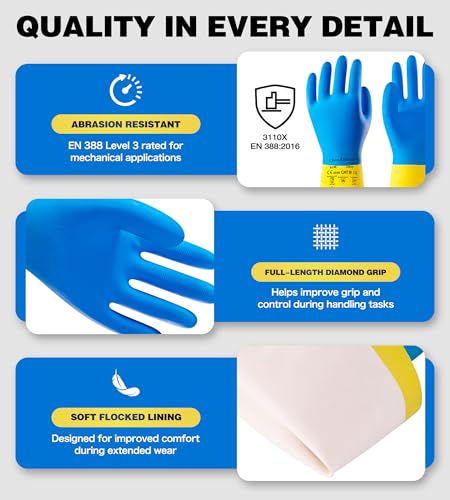 AnTools Neoprene and Rubber Blend Heavy-Duty Chemical Gloves, Protective industrial gloves for Resist Acid, Alkali, Hazmat, cleaning, dishwashing, X-Large - color: Black (Pack of 1), size: X-Large (10)
