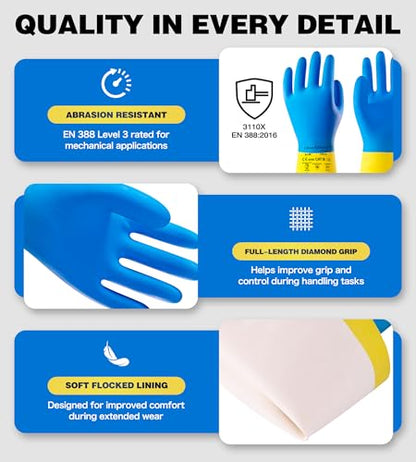 AnTools Neoprene and Rubber Blend Heavy-Duty Chemical Gloves, Protective industrial gloves for Resist Acid, Alkali, Hazmat, cleaning, dishwashing, X-Large - color: Black (Pack of 1), size: X-Large (10)