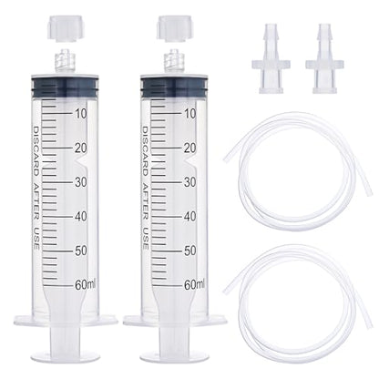 2 Pack 60ml Luer Lock Syringe with 39" Tube and Luer Connectors | 60cc Large Plastic Syringes for Liquid, Oil, Feeding, Watering - size: 60ml