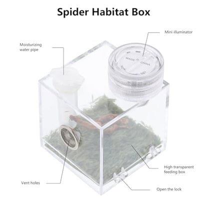 ibasenice Jumping Spider Cage with Lamp Transparent Small Spider Habitat Box 2.16X1.96X1.96 Inch Compact Jumping Enclosure for Feeding and Observation - color: Transparent