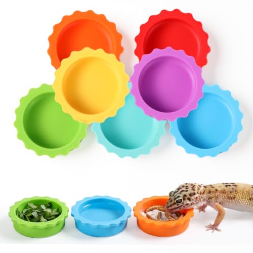 Crested Gecko Food Dish 7PCS, Silicone Reptile Feeding Dish Water Bowl Small Gecko Feeding Cups Reptile Tank Accessories for Hermit Crab Tarantula Isopods Snails and Lizard 7 Colors
