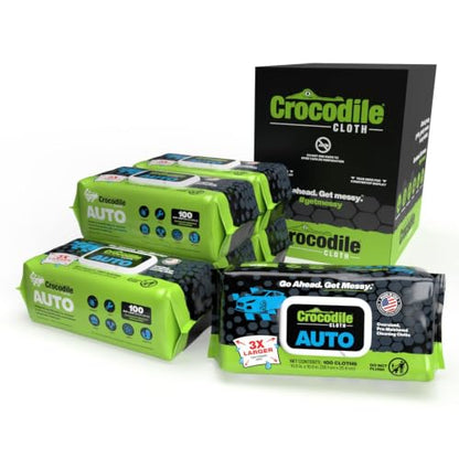 Crocodile Cloth Auto Degreasing Hand & Tool Wipes, 6 Packs, 600 Count | Car Wipes for Engine Degreaser, Detailing, Tires, Tools & DIY Projects - size: 100 Count (Pack of 6)