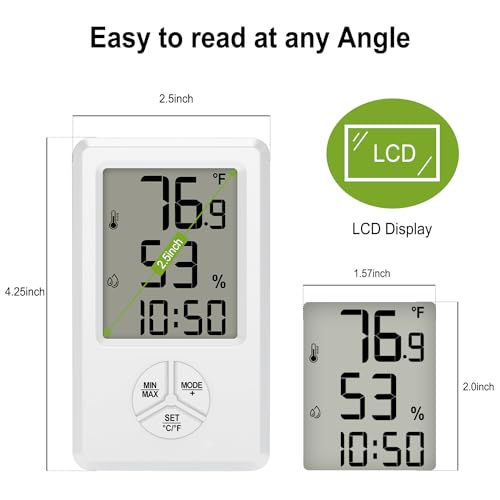 Urageuxy Digital Hygrometer Indoor Thermometer with Min Max Records, Humidity Gauge with Clock for Room, Home, Bedroom, Office, Greenhouse, Cellar - style: 5s Backlight