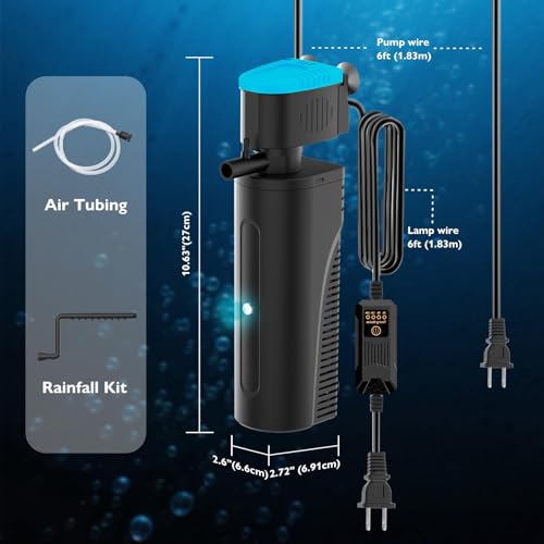 Aquarium Filter with U - V Clarifier for Green Water Cleaning | Fish Tank Filter to Remove Al-gae | Green Killing Machine | Aeration/Rainfall Mode | with Timer | Turtle Tank Filter (20-70Gal)