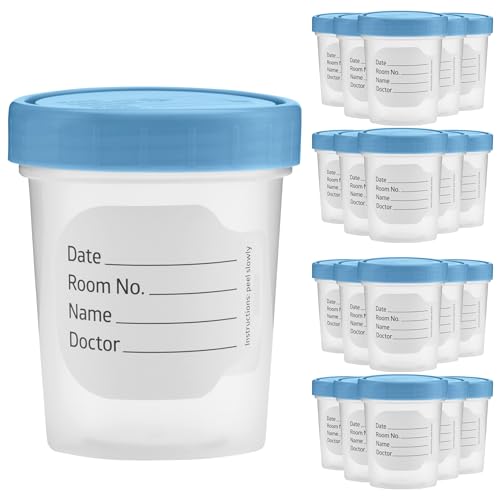 Vakly 4 oz Specimen Cups with Lids, Leak-Proof, 20 Pack | Clear polypropylene, non-sterile, screw-top lids, graduated markings, urine, stool & lab specimen collection