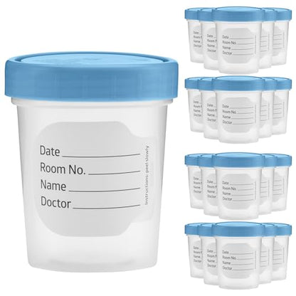 Vakly 4 oz Specimen Cups with Lids, Leak-Proof, 20 Pack | Clear polypropylene, non-sterile, screw-top lids, graduated markings, urine, stool & lab specimen collection