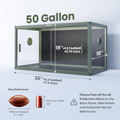 Stackable 50 Gallon Reptile Enclosure for Gecko, Juvenile Reptile | Optimal Ventilation & Light Penetration by Rust Proof Mesh Top, Easy Assembly within 6 Steps with Clear Instruction - color: Earthy Green, size: 50 Gallon