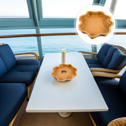 Reptile Water Tray and Gecko Food Bowl Plastic Bathing Pool with Ramp for Lizards and Turtles Pet Soaking Basin in Brown-Yellow