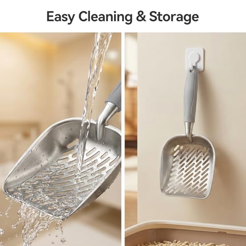 Cat Litter Scoop, Kitty Metal Scooper with Long Handle | Heavy Duty Aluminum Deep Sifter, Rustproof Durable Kitten Poop Shovel for Travel & Small Litter Box - color: Gray, size: Medium