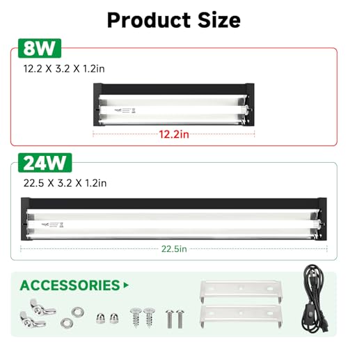 T5 UVB Reptile Light Fixture Upgrade Square HO UVB Bulb Lighting Combo Kit 10.0 UVB Light for Reptiles Terrarium Fluorescent 8W Reptile Light Bar UVA UVB Desert Lamp for Bearded Dragon Turtle Tank - size: 8W 12IN