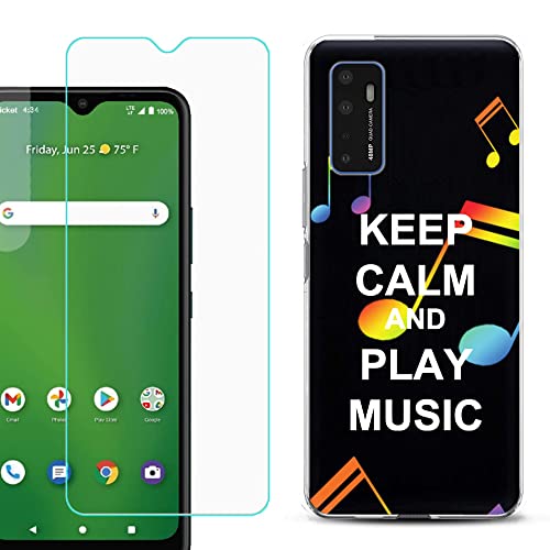 Slim-Fit Gel TPU Phone Case Compatible with Cricket Dream 5G, with Tempered Glass Screen Protector - Keep Calm Music