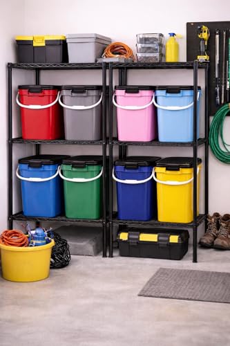 4 Gallon Square Food Grade Bucket Pail with Plastic Handles and Lid (Pack of 3) Made in USA containers (Pink - Black lids) - color: Pink - Black Lids