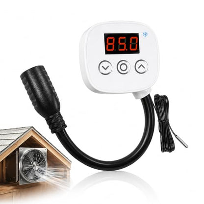 Attic Fan Thermostat, 120V Digital Cooling Temperature Controller | 0–10H Timer, Plug-in Exhaust Fan Temperature Controlled Outlet for Greenhouse, Workshop, Garage