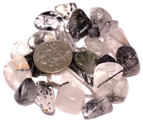 ZenQ 1 lb Crystal Chips, Tumbled Stone Chips for Crafts | Polished, Undrilled Gemstones for Resin Art, Vase Filler, Plant Decor, Candle Making, and DIY Projects - color: Black Rutilated Quartz 0.2"- 0.6"