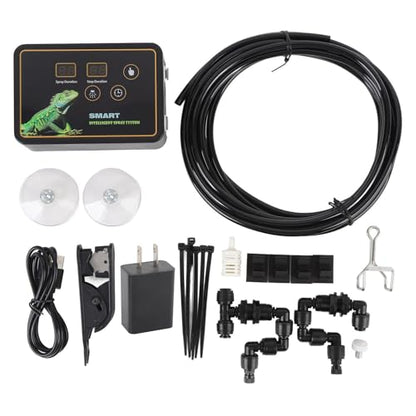 Rainforest Tank Timer Misting System with 360° Adjustable Nozzles, Intelligent Timer for Reptile Mister, Quiet Operation (US Plug)