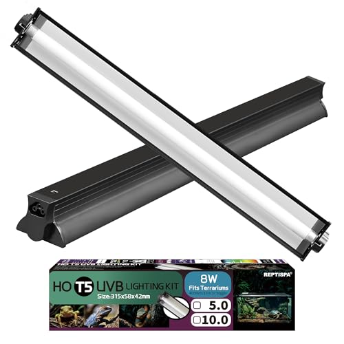 T5 HO UVB Lighting Combo Kit, Reptile Light Fixture, 8W 5.0 UVB | Fluorescent Light Bulb, Tropical Light for Reptile and Amphibian, Basking Light for Bearded Dragon, High Output Natural Light - style: 8.00 Watts