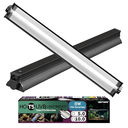 T5 HO UVB Lighting Combo Kit, Reptile Light Fixture, 8W 5.0 UVB | Fluorescent Light Bulb, Tropical Light for Reptile and Amphibian, Basking Light for Bearded Dragon, High Output Natural Light - style: 8.00 Watts