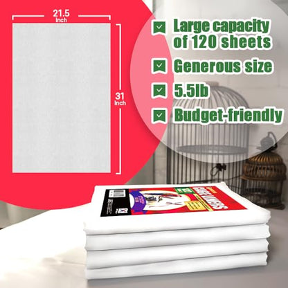 HA SHI Large Bird Cage Liners, 31 x 21.5 in, 120 Ink-Free Newsprint Sheets | Extra-large 31 x 21.5 in newsprint liners, 120 count. One sheet covers big cages and small-pet trays; ink-free, cut to fit. - size: Large (31" x 21.5")