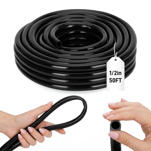 1/2 Inch Drip Irrigation Tubing, 50FT Main Line Hose Tube, Flexible PVC Irrigation Hose for Raised Beds, Greenhouse, Vegetable Gardens and Yard Watering System（Black) - size: 50 FT 1/2" Main Tubing