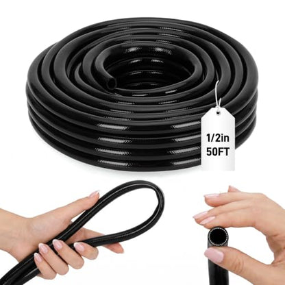 1/2 Inch Drip Irrigation Tubing, 50FT Main Line Hose Tube, Flexible PVC Irrigation Hose for Raised Beds, Greenhouse, Vegetable Gardens and Yard Watering System（Black) - size: 50 FT 1/2" Main Tubing