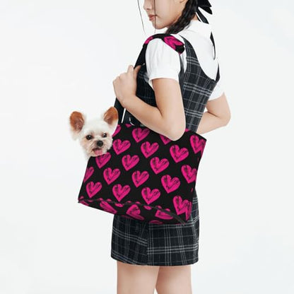 Small Pet Carrier Purse Bag, Cute Love Heart Print Shoulder Bag for Dogs Cats, Puppy Tote Travel Handbag - color: Cute Love Heart