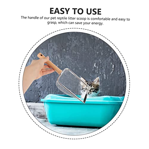 Metal Reptile Litter Scoop with Wooden Handle Shovel for Cleaning Reptile Excrement Cat Litter and Pet Waste Mesh Design