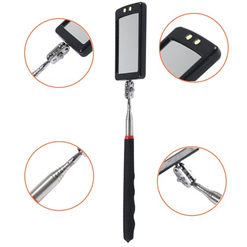 Extendable Inspection Mirror, 360-Degree Rotation LED Inspection Mirror | Telescoping Mirror for Mechanic Checking Vehicle and Extra Viewing - size: 1 Pack
