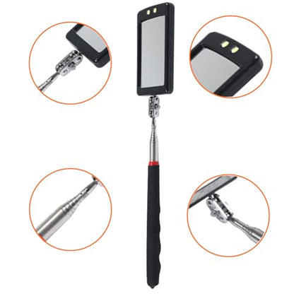 Extendable Inspection Mirror, 360-Degree Rotation LED Inspection Mirror | Telescoping Mirror for Mechanic Checking Vehicle and Extra Viewing - size: 1 Pack