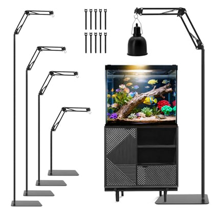 RTNLIT Reptile Lamp Stand - 16.14" to 81.88" Adjustable Height | 360° Swing Arm, Up to 6 Pounds, Metal Bracket Floor Heat Light Holder, For Bearded Dragon Lizards Turtles Snake and Chicks - size: 16-inch to 82-inch