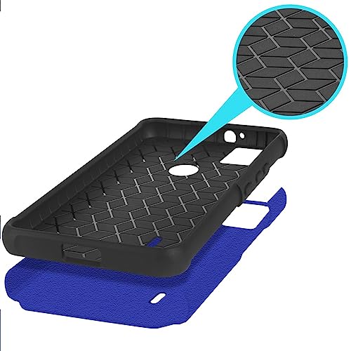 for AT&T SL112A 6782D / Cricket SL112C Shockproof Ring Stand Hybrid Cover Phone Case + Tempered Glass + Extreme Band + Stylus Pen + Pry Tool (Blue) - color: Blue