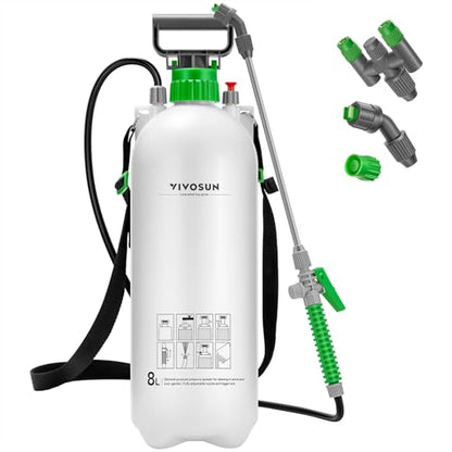 VIVOSUN 2.1 Gal/8L Pump Sprayer, Garden Water Sprayer | for Plants, Weeds & Lawn Care, with 3 Nozzles, 50'' Long Hose & Pressure Relief Valve - size: 2.1 gal