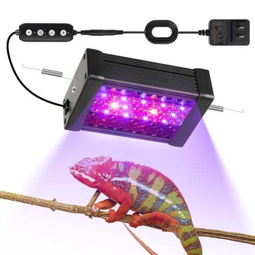 HNRLOY UVB Reptile Light, 9W UVA UVB Dimmable LED Reptile Lamp for Bearded Dragon, Chameleon, Turtles, Gecko, Snake, Lizard, Adjustable 6/10/12H Timer, Dimmable with 3 Lighting Modes - size: 4.9Inch