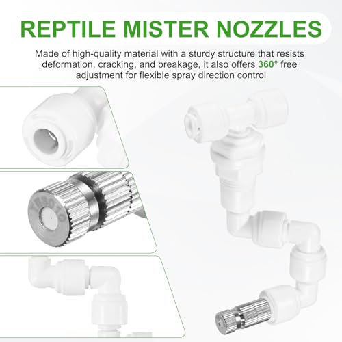 M METERXITY Reptile Mister Nozzles, 0.3mm Pore Copper 1/4" Reptile Misting Spray Nozzle with Filter Plug for Terrarium/Paludarium/Vivarium, 360 Degree Adjustable Nozzle [White] - color: White + Silver Tone, size: 0.3mm