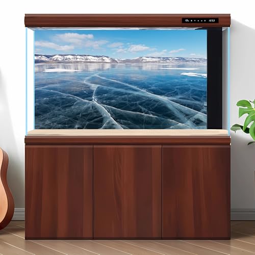 Winter Lake Landscape Fish Tank Background Sunny Frozen Baikal Lake Aquarium Background Blue Smooth Ice Cracks Natural Landscape Terrarium Backgrounds Frosty Mountain View Tank Backgrounds 24x12in - color: Ice-Blue, size: 24(W)x12(H)inches/ 60(W)*30cm(H)