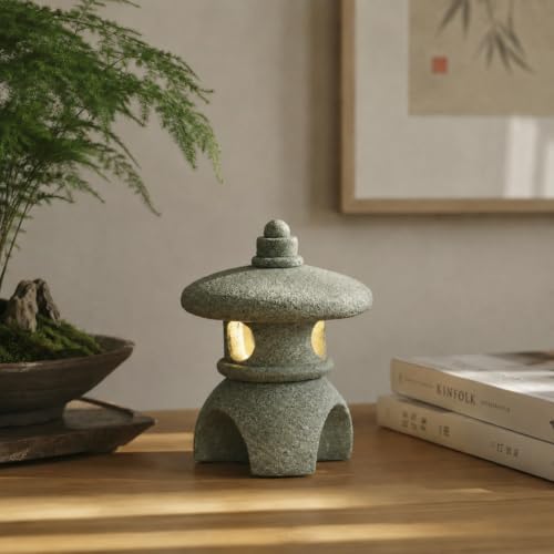 Japanese Pagoda LED Lamp Statue Figurine, Small Pagoda Lantern with Warm LED Light, Zen Garden Decor, Japanese Decor for Home, Desk, Bonsai, Terrarium, Aquarium Ornament - style: Style K