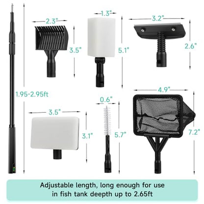 hygger 6-in-1 Aquarium Cleaning Tools, Multipurpose Fish Tank Cleaning Kit for 20-160 Gallon Tank with Telescopic Long Handle,6 Clean Heads - size: Medium