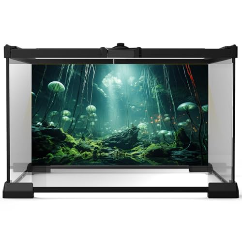 Aquarium Background Foggy Stone Mushroom Green Moss Fish Tank Background Mysterious Green Seaweed Scenery Aquarium Backgrounds White Mushroom Reptile Tank Enclosure Backgrounds Wallpaper 24x12in - color: Moss Green, size: 24(W)x12(H)inches/ 60(W)*30cm(H)