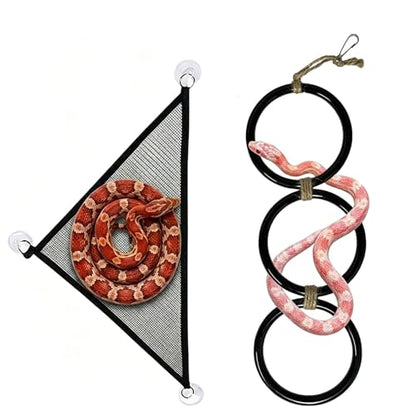 Ball Python Tank Accessories Snake Hammock & Climbing Rings Set | Ball python tank accessory set with snake hammock climbing rings and suction cups for reptile enrichment and habitat setup - color: Black Ring