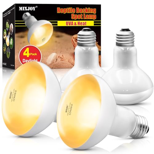 MIXJOY 4Pack Reptile Heat Lamp Bulbs, 100W Heat Lamp Bulbs for Reptiles Basking Bulbs UVA Daylight Basking Light Amphibians Heating Lamp Emitter for Lizard, Tortoise, Bearded Dragon Gecko - style: 4Pack 100W