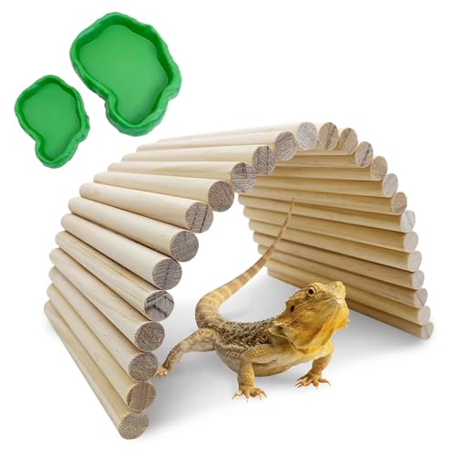 Hamiledyi 15.66 x 7.8 inch Wooden Reptile Hideout, Bearded Dragon Bendy Bridge, Reptiles Hide Cave Habitat Decor, Climbing Ladder Hiding Hut for Lizards Gecko Spiders Snakes Tortoise - size: 15.66 x 7.8 inches