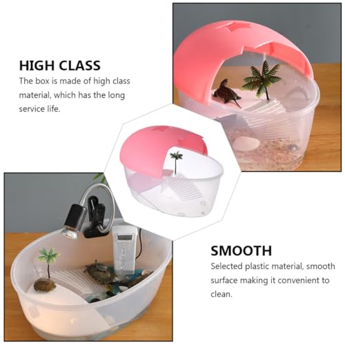 POPETPOP Plastic Reptile Living Tank with Basking Platform and Swimming Area, Home Turtle Tank for Reptile Pets Featuring Ventilation Holes and Easy Cleaning Design, Suitable for Turtle