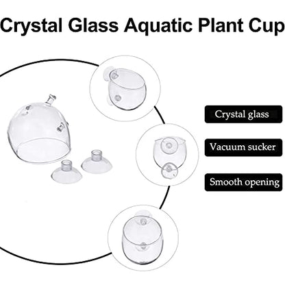 Tfwadmx Aquarium Plant Holder Pot Aquarium Decor Crystal Glass Aquatic Plant Cup with Suction Cups for Fish Tank Aquascape Decoration (4 Pack)