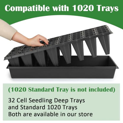 RooTrimmer 10 Pack 32 Cell Seed Starter Trays - Extra Deep 4.33" Plastic Nursery Trays, 20" x 10"，Fits Standard 1020 Flats - color: Black, size: 32 cells-10p