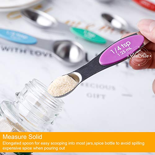 Magnetic Measuring Spoons Set Stainless Steel Dual Sided Measuring Spoons | Stackable Teaspoons Tablespoons for Measuring Dry and Liquid Ingredients - color: Color