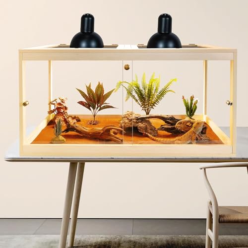 Retile Tank,Bearded Dragon Tank,Lizard Tank with Metal Mesh Roof Door, Acrylic Panel Snake Tank with Lock Design,Oak,60Gallons - color: Oak, size: 60 Gallons