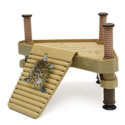 Decorative Turtle Pier Floating Basking Platform with Ramp Ladder Small Aquatic Turtle Pier Floating Dock Basking Platform Area for Aquarium Fish Tank