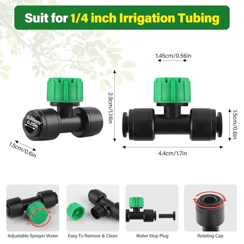 Kalolary 30Pcs Push-to-Fit Drip Irrigation Emitters for 1/4 inch Tubing | Adjustable Drip Emitter Sprayer with 8 Holes, Irrigation Dripper Sprinklers with 6PCS End Plugs for Irrigation System(Green) - size: 1/4” Push-to-Connect Tee- Stream- 30P Green